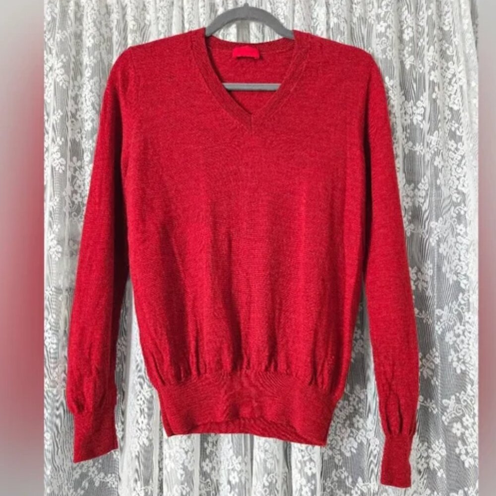Vintage Pringle 100% Merino Wool V-Neck Sweater | Classic Red | Made in Scotland